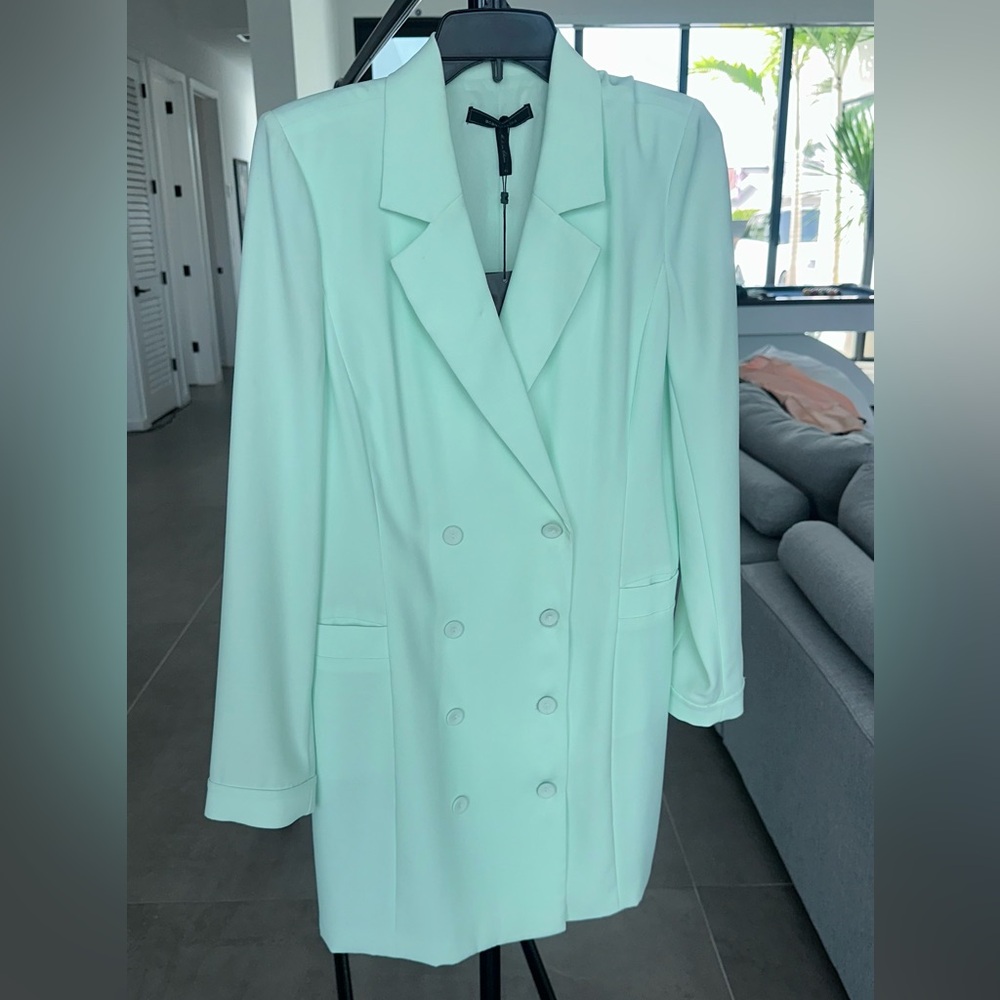BCBG Light Green Double-Breasted Blazer